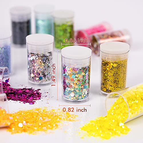 Holographic and Iridescent Chunky Glitter Sequins, 36 Colors Mixed Cosmetic Glitter for Face Body Eye Hair Nail Art Lip Gloss, Festival Glitter Makeup with Different Hexagons Size - Thumbnail 3