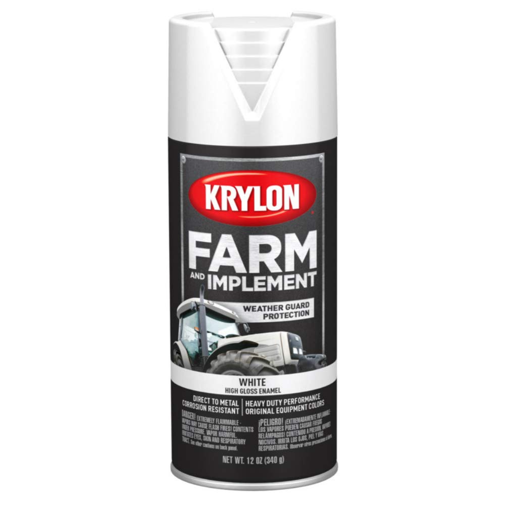 Krylon Farm &amp; Implement Spray Paint, High Gloss, White, 12 oz