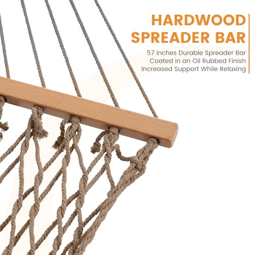 Image of Lazy Daze Hammocks 12FT Double Rope Hammocks, 2 Person Hand Woven Cotton Hammock with Spreader Bar, Carabiner, Tree Strap, Chain for Outside, FIT 13-15 FT Stand, Max 450 Lbs, Brown