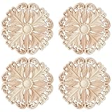 SUPERFINDINGS 4 Stück Runde Geschnitzte Holzapplikationen DIY Applikationen Aufsätze Ungemalt Dekorative Geschnitzte Blumendekors Für Bett Tür Schrank Kleiderschrank Möbeldekoration 12,8 cm / 5,04 in