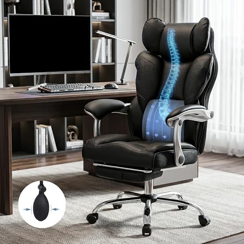 Image of DROGO Emperium Office Chair for Work from Home 400LBS | Ergonomic Executive Boss Chair with PU Leather,High Back, Spacious Cushion Seat & Pumping Lumbar Support | Premium Metal Base & Footrest (Black)