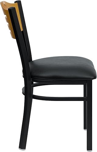 Miniatura 7 de Flash Furniture HERCULES Series - Silla de restaurante de metal con respaldo de listones negros, respaldo de madera natural, asiento de vinilo negro