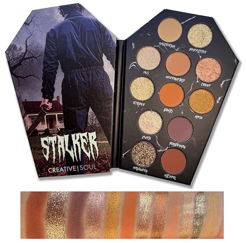 Creative Soul Cosmetics Stalker Eyeshadow Palette, Horror Gift Idea, Horror & Halloween Makeup, Highly Pigmented & Blendable, Spooky Eyeshadow Palette, Creamy Sparkly Glitter Eye Shadow