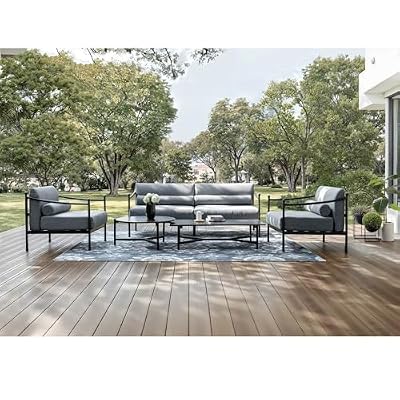 HERA'S HOUSE Patio Furniture Set, All Weather 5 Pieces Metal Outdoor Conversation Set with Sofa,Chairs and Coffee Table for Lawn, Garden, Backyard, Modern Outdoor Conversation Set for Deck