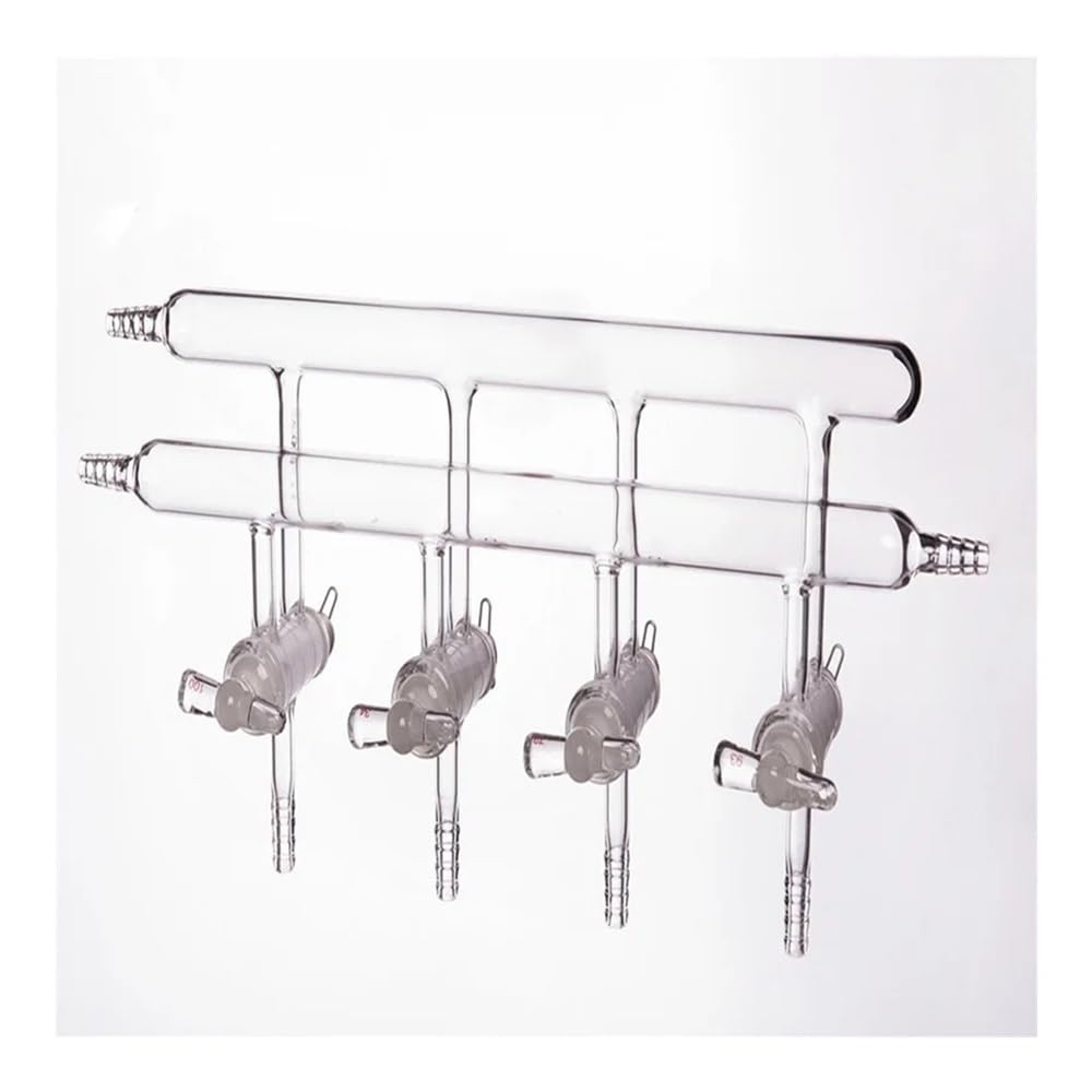 Vakuum-Gasverteiler mit doppelreihigen Rohren, massivem Stopfen, Verteilerstück, Hochvakuum-Absperrhähnen aus massivem Glas(M260004)