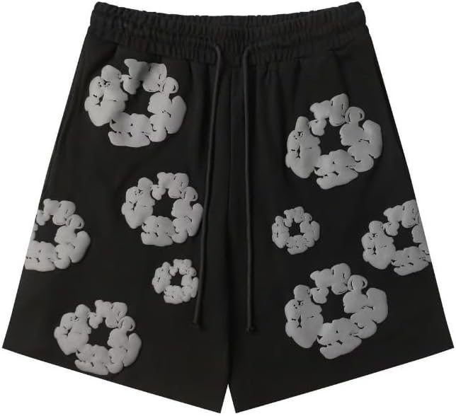 Y2K Men's Shorts Women's Foam Sports Shorts Hip hop Pants (Small,Black)