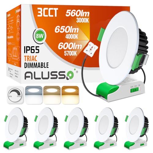 ALUSSO Spot LED Encastrable Ultra Plat Dimmable 230V 8W Spot Plafond 3000K 4000K 5700K Étanche IP65 Réglable Plafonnier Encastré pour Salle de Bain,...