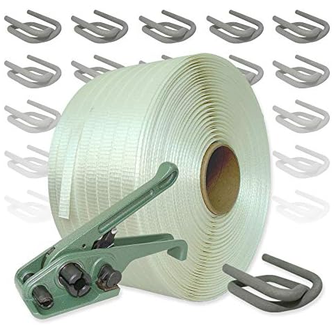 Textil Umreifungsset gewebt HD, 19 mm - 400 m Umreifungsband mit Bandspanner und Verschlussklemmen Cover