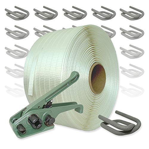 Textil Umreifungsset gewebt HD, 19 mm - 400 m Umreifungsband mit Bandspanner und Verschlussklemmen Cover