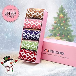 MORECOO Womens Socks Winter - Christmas Gifts & Stocking Stuffers for Women - Thick Wool Soft Warm Cozy Crew Socks for Women MORECOO Womens Socks Winter Christmas Gifts Stocking Stuffers for Women Thick Wool Soft Warm Cozy Crew Socks for Women