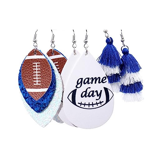 3 Pairs Colorful Layered Football Tassel Leather Dangle Earrings Set Glitter Football Sports Lover Earrings for Women Girls Jewelry