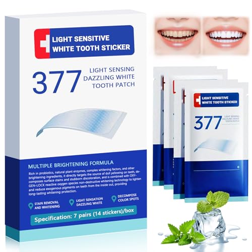Paquete de 14 calcomanías blancas sensibles a la luz para eliminar manchas y blanqueamiento, descomponen manchas de color, tiras blanqueadoras de dientes, quitamanchas