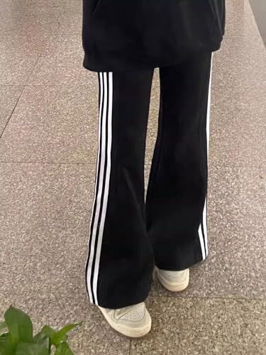 Obenie Women's Fashion Contrast Striped Elastic High Waist Workout Flare Leg Pants Ventilate Slim fit Wide Leg Pants4