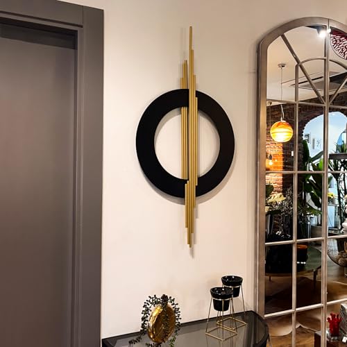 Geometa 3D Large Black and Gold Metal Wall Art, Living...