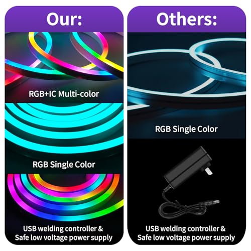 Image of 16.4FT Smart IC LED Strip Lights 5V USB Silicone LED Rope Lights