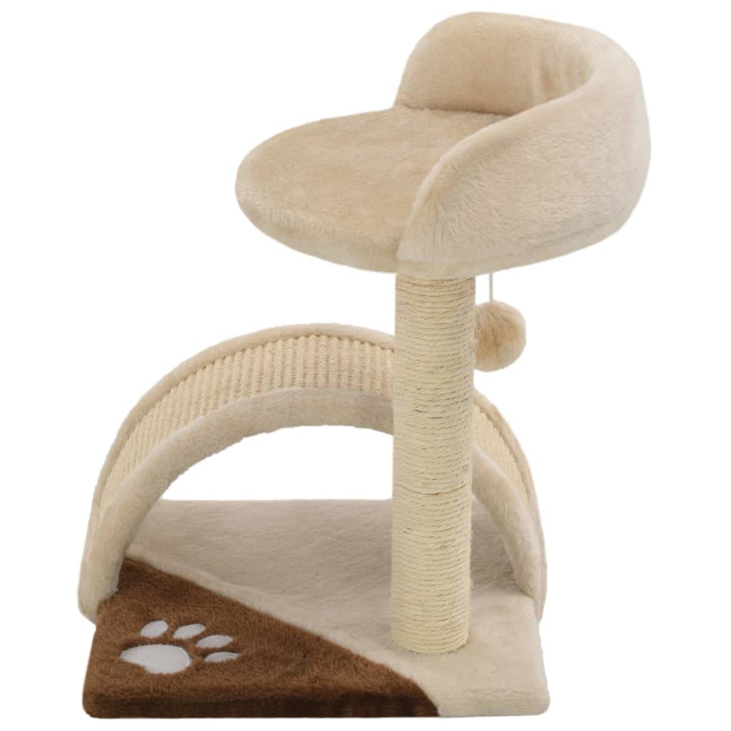 Árbol rascador para gatos pequeño para gatitos, 40 cm con poste rascador de sisal, pelota de juego y superficie de descanso, árbol para el hogar, beige y marrón
