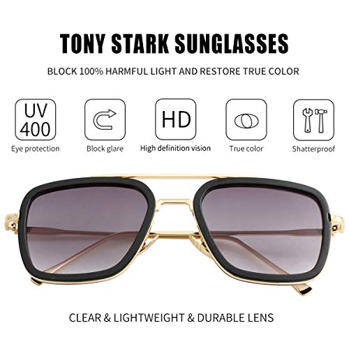 Image of Kursan Polarized Tony Stark Sunglasses for Men Women Vintage Square Metal Frame Iron Man and Spider-Man Eyeglasses