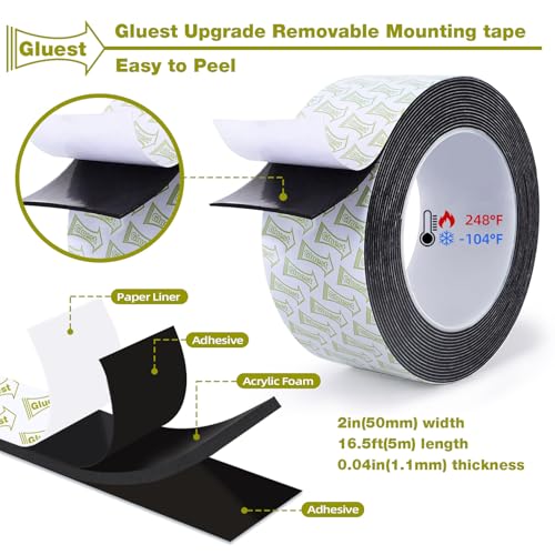 Image of Heavy‑Duty Black Double‑Sided Mounting Tape, Damage‑Free Foam Strips for Posters & Picture Hanging, 2INx16.5FT