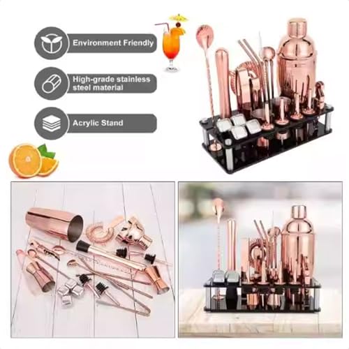 Set coctelera 24 piezas oro rosa con soporte acrílico miniatura 4