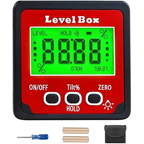 Digital LCD Winkelmesser mit Magnetfuß, IP54 Wasserdicht Neigungsmesser Bevel Box, Level Box Winkelmessgerät Inklinometer (Batterie enthalten) Cover