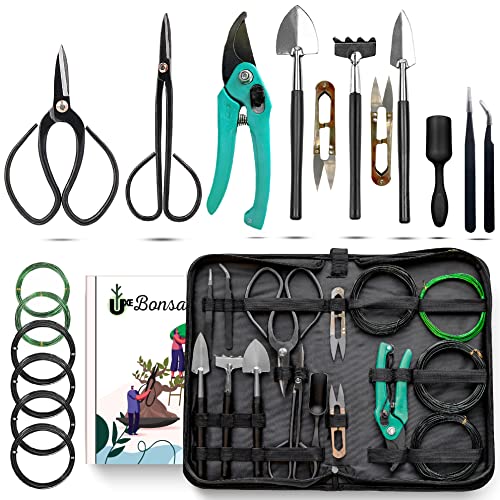 UrbanXElites Bonsai Tools Set - 18 Pcs Bonsai Kit Indoor Gardening Tools | Bonsai Tree Kit includes Bonsai Scissors, Bonsai Shears, Bonsai Wire & More | Bonsai starter kit, Bonsai tool kit, Bonsai set