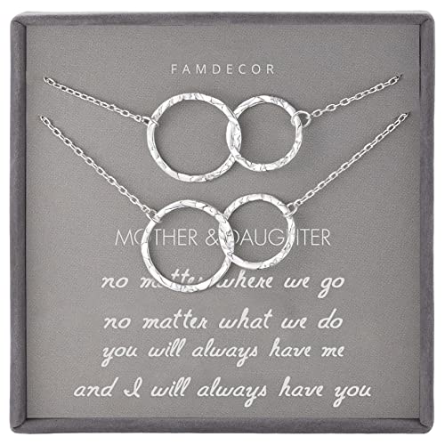 Mom Gifts Daughter Gifts Mother Daughter Necklace Sterling Silver Hammered Interlocking Circle Necklace Mom Gift Christmas Holiday Jewelry