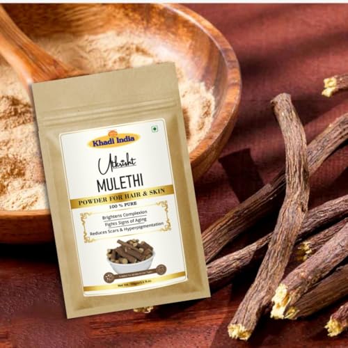 Image of Khadi Mulethi Face Pack Powder 100g | For Pigmentation, Dark Sports & Sun Tan | Remedy for Skin Brightening & Acne | Pure, Natural & Ayurvedic | Removes Impurities | Face Pack for Men & Women