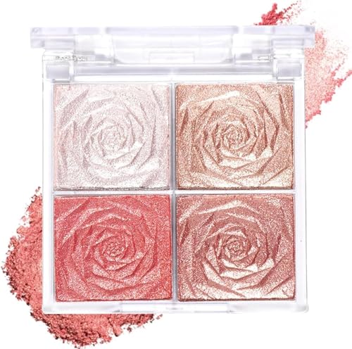 Image of Blusher Palette Powder - 4 Colors Matte & Shimmer Blush Highlighter & Long-Wearing Water-Proof, MNatural-Looking Glow Smooth & Lightweight Formula Portable Compact Design (Multicolor)