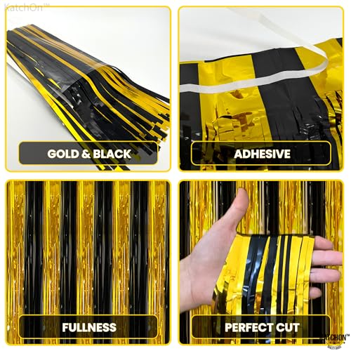 Image of KatchOn, XtraLarge Black and Gold Streamers - 3.2x8 Feet, Pack of 2 | Fringe Curtain for Graduation Decorations 2026, Birthday, Anniversary | Black and Gold Graduation Party Decorations 2026
