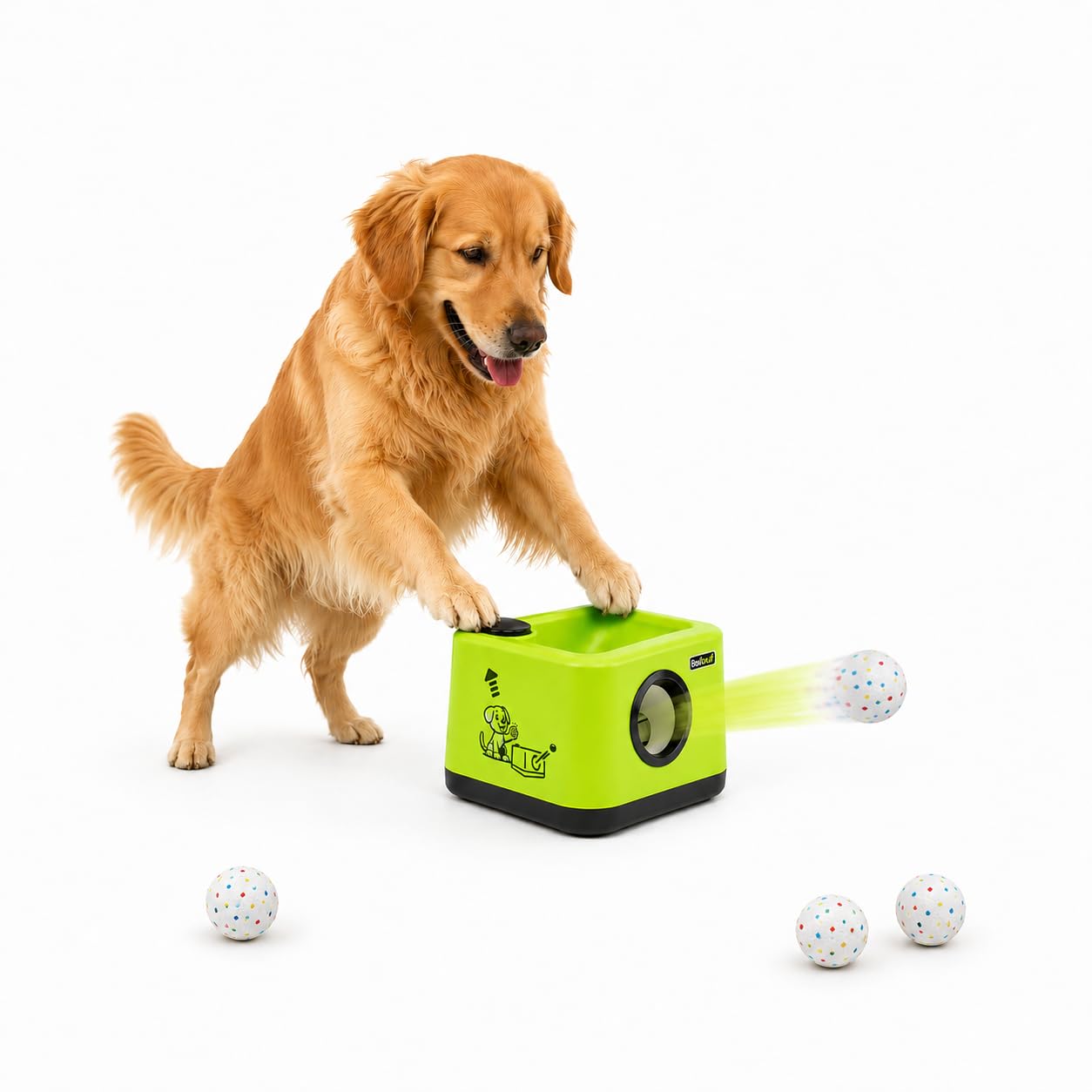 Climsom Ballouf – Lanzador Automático Inteligente de Pelotas para Perros | Modo Automático y Educativo/Manual | Sonido Realista de Ladrido | Distancias Ajustables | Batería Recargable | Modo Automático y Educativo/Manual, Sonido de Ladrido Realista, Dista