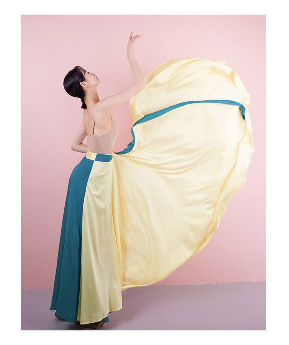 Gonne Da Donna,Gonna Midi In Chiffon Di Raso Da Donna Giallo Verde Gonna Con Lacci Sovrapposti Con Volant Avvolgente Gonna A-Line Grande Swing Flowy Spiaggia Danzatrice Del Ventre Danza Gonne Lunghe