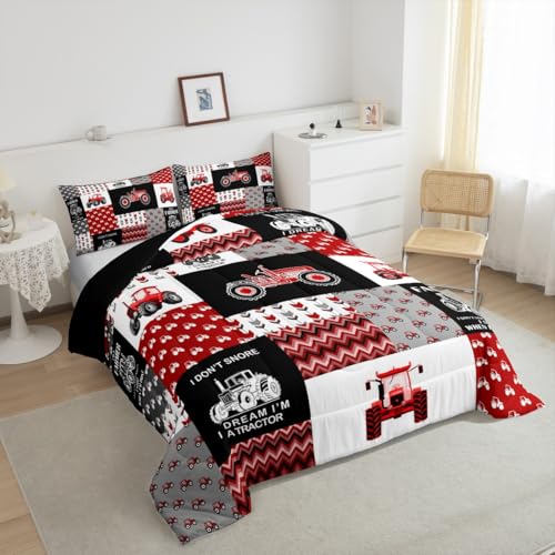 Image of Feelyou Cartoon Tractor Comforter Set Farm Tractor Down Duvet for Kids Boys Toddler Vehicle Truck Bedding Set Harvester Excavator Comforter 1 Comforter Set with 1 Pillowcase Toddler Size