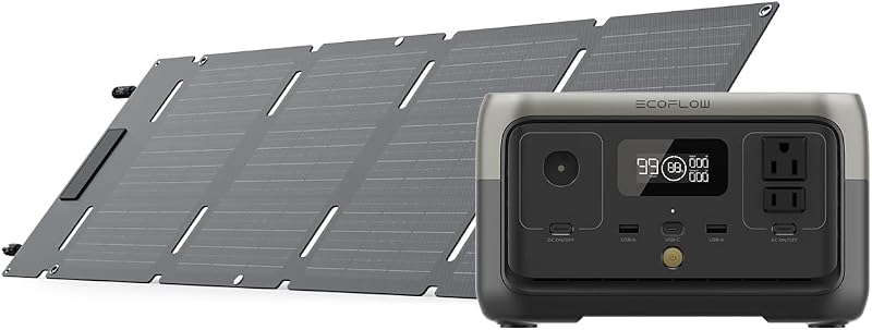 Central eléctrica portátil EF ECOFLOW RIVER 2 y panel solar de 45 W, 256 Wh 300 W | Batería LiFePO4 de 256 Wh/carga rápida de 1 hora, salida de hasta 600 W, generador solar para camping al aire libre/casas rodantes/uso doméstico