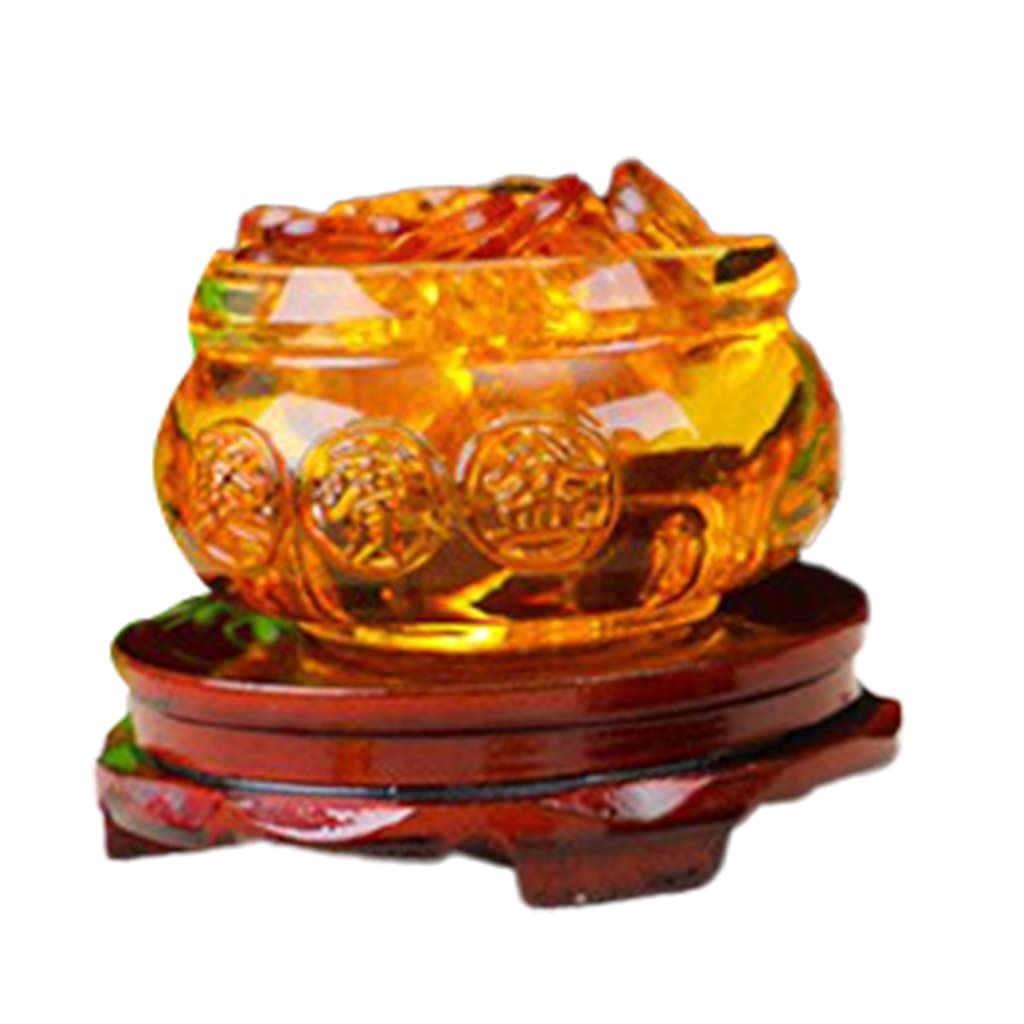 Zeizafa Yellow Wealth Treasure Bowl Statue Decoration Lucky FortuneFeng Shui Chinese Crystal Golden Ingots Glass Feng Shui Chinese Coins