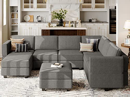 Belffin Oversized Modular Sectional Sofa U Shaped Couch Set With Storage Seat Convertible Large Couch U Shape Set Grey #TOP2