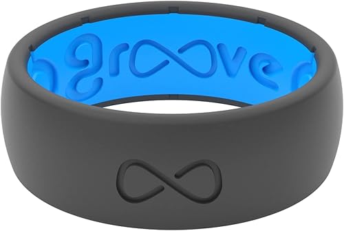 Groove Life - Anillo de boda de goma transpirable para hombres, de silicona sólida, diseño único, cobertura de por vida, anillo de ajuste cómodo
