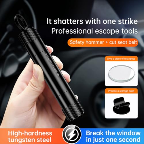 2 Pack Car Safety Hammer, Car Window Breaker and Seatbelt Cutter, Life-Saving Emergency Artifact, Multifunctional Auto Glass Breaker, Portable Car Emergency Rescue Tool (Black) by SelWatty - Image 7