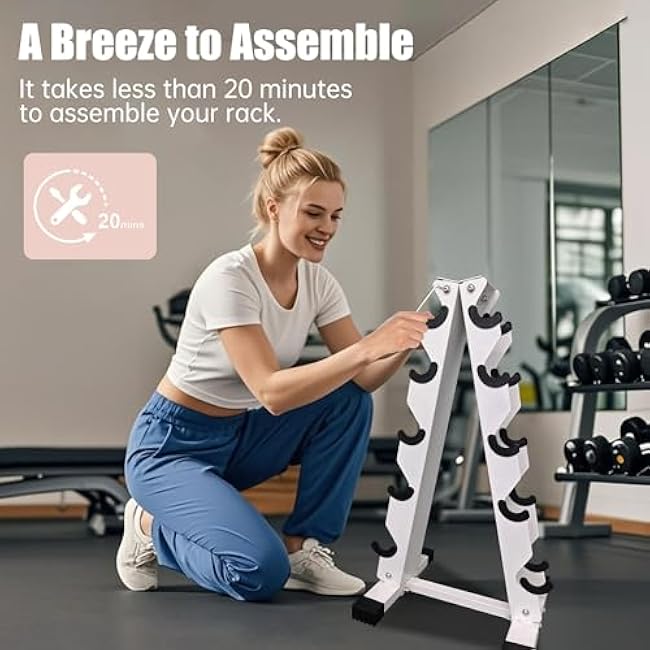 6-10 Pair Iron and Rubber Dumbbell Set 350/450 and 550 lbs 5-50 lbs Hand Free Weight for Strength Hex Coated Weights with Vertical Storage Rack Home Gym 5-50 lb - Black