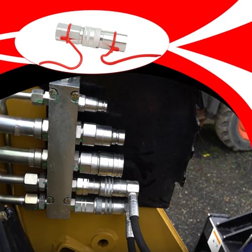 Image of 1 /2 inch NPT Flat Face Hydraulic Couplers, Skid Steer Bobcat Quick Connect Fittings with Dust Covers(ISO16028) (Red) | Quick Connect Skid Steer Fittings, Heavy-Duty Carbon Steel, Leak-Resistant Design