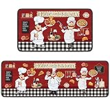 Romart Chef Kitchen Rugs Set, 2 Pcs Italian Pizza Bread Restaurant Theme Runner Rugs for Kitchen Home Decor, Non Slip Floor Mats Cooking Style Housewarming Gifts (16"×28" & 16"×47")