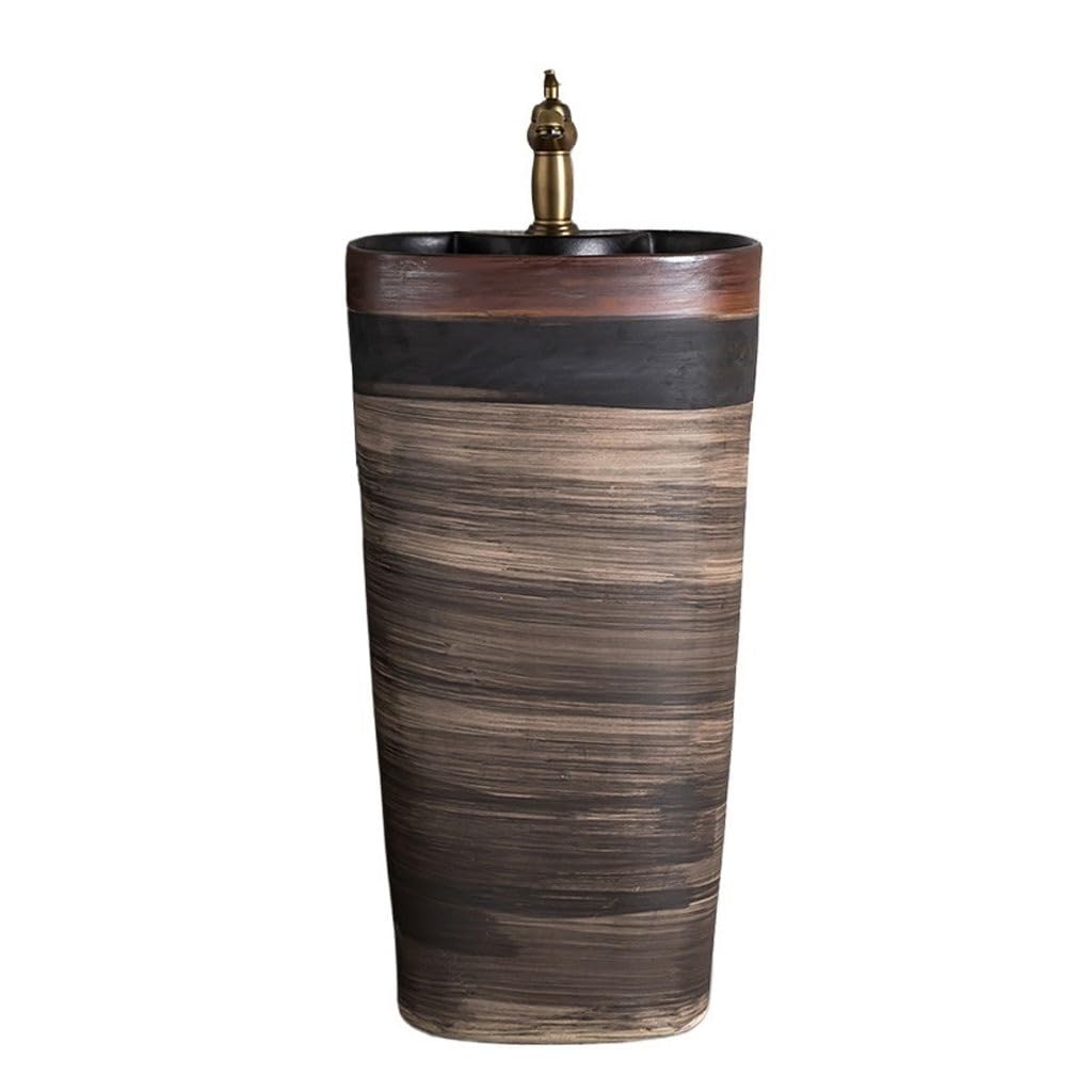 AYCDL Pedestal Sink Floor-Standing Outdoor Courtyard Bathroom Wash Basin Ceramic Balcony Column Wash Basin Integrated Basin Column Basin Bathroom Pedestal S