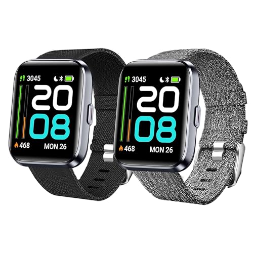 Lamshaw ID208 Plus Smart Watch Band, Breathable Nylon Woven Fabric Replacement Strap Compatible for Quican, aeac, WMK ID208 Plus 1.8 Inches Smart Watch (2 PACK-Black+Gray)
