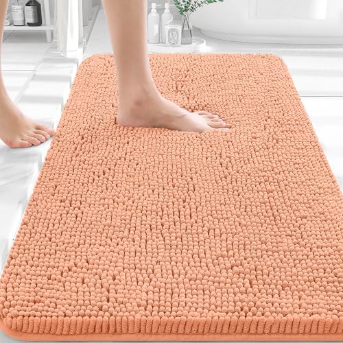 OLANLY Bathroom Rugs 30x20 Extra Soft Absorbent Chenille Bath Rugs Rubber Backing Quick Dry Machine Washable Bath Mats for Bathroom Floor Tub and Shower Home Decor Accessories Peach