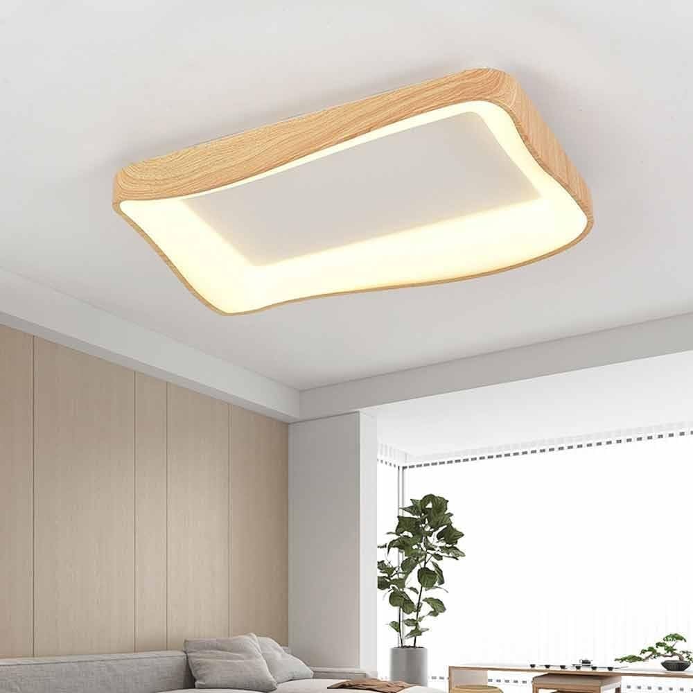 LED Ceiling Lamp Nordic Living Room Ceiling Lights Rectangular Atmospheric Hall Flat Ceiling Lighting (3000K-6000K) Original Wood Grain Color LED Bedroom Study Room Flush Mount Fixture Wood co