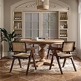 Hyfirm Mid Century Modern Rattan Dining Chairs Set of 4, Handmade Wood and Cane Dining Chairs with Bamboo Wicker Back & Seat, Walnut Wood
