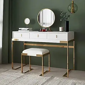 Vandana Interiors; Century ply Modern White Makeup Vanity Set 3 Drawers Daressing Table and Removable Mirror Included