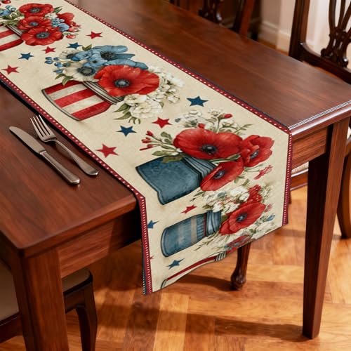Image of Nuxovilar Patriotic Flag Table Runner Flax 13x72 in