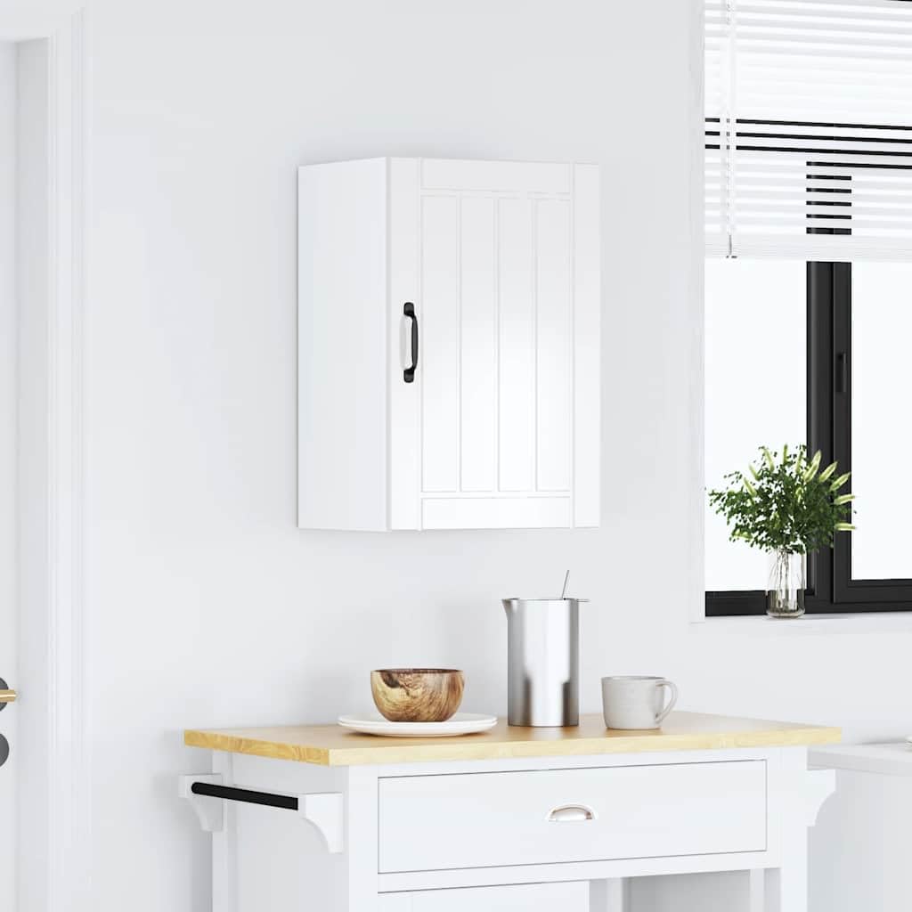Küchen Hängeschrank Lucca Hochglanz Weiß Holzwerkstoff 40 x 31 x 60 cm, Wandmontage mit Glastüren, Stauraum für Teller, Töpfe und Küchenzubehör