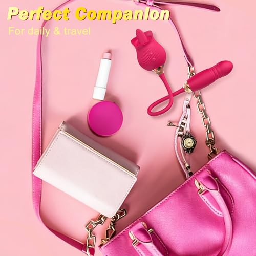 QINMIJIA Rose Sex Toy Thrusting Dildo Tongue Vibrator for Women, G Spot Clitoral Stimulator with 12 Tongue Licking & Vibrating for Anal Nipple Pleasure, Double Dildo Adult Toys for Female & Couples - Image 7