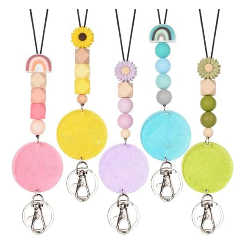 CTRLZS 5PCS Personalized Glitter Lanyard Teacher Lanyard Beaded with Name for Keys ID Badge